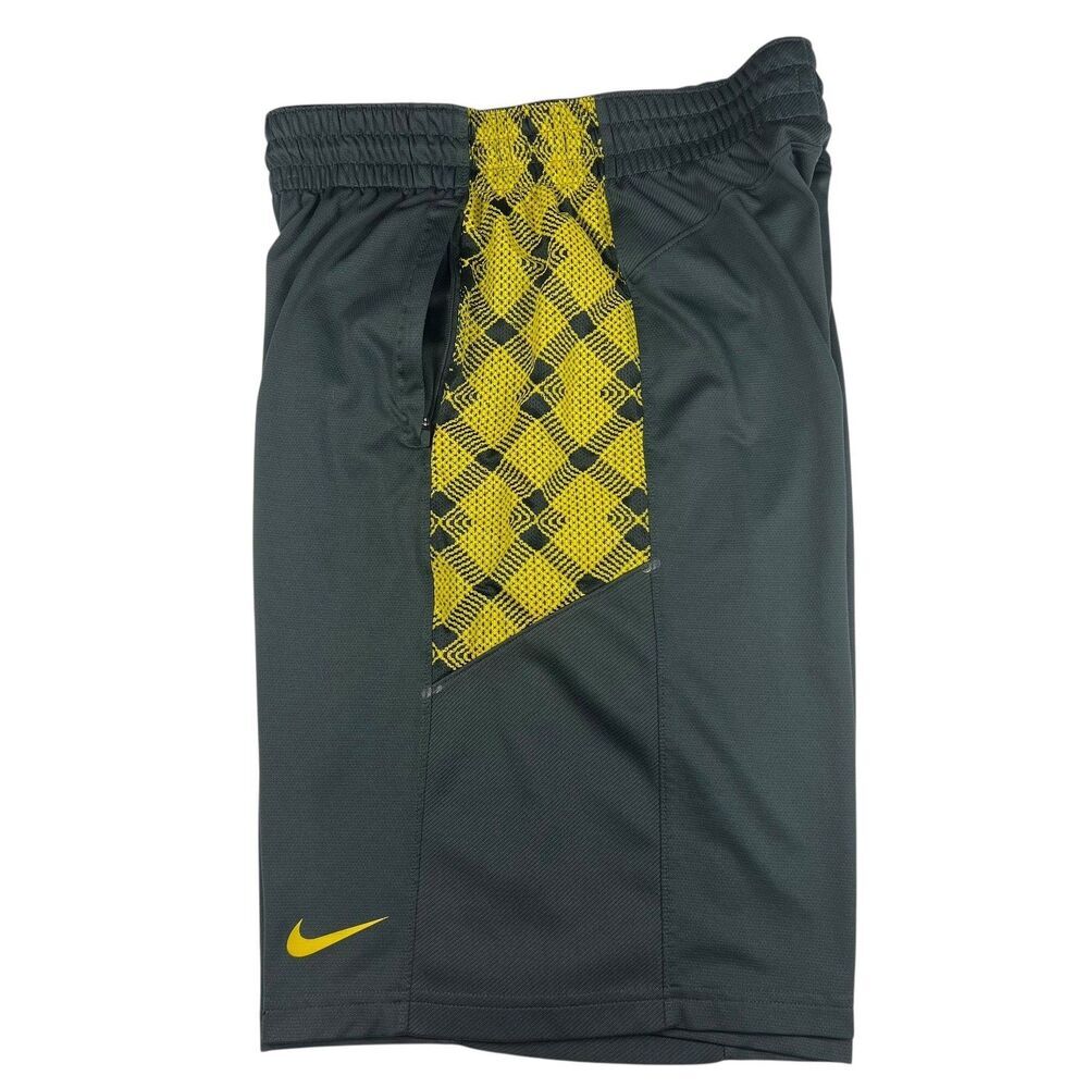 LeBron James Nike Dri Fit Basketball Shorts Men Size M Gray Yellow Plaid
